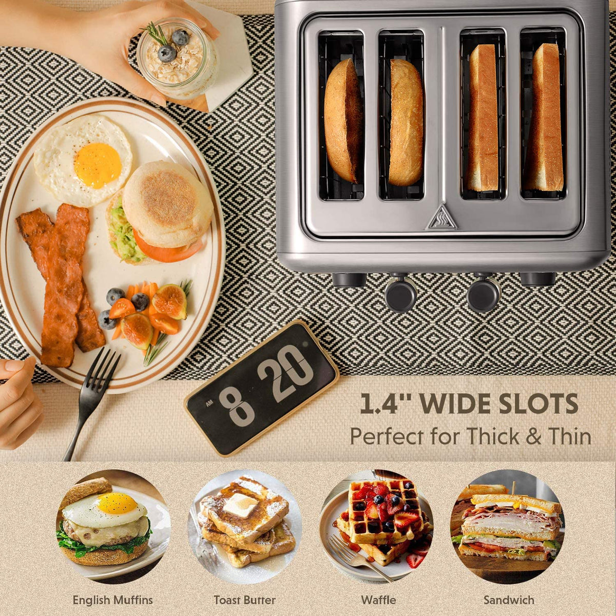  4-Slice Toaster, 7 Shade Settings, Silver