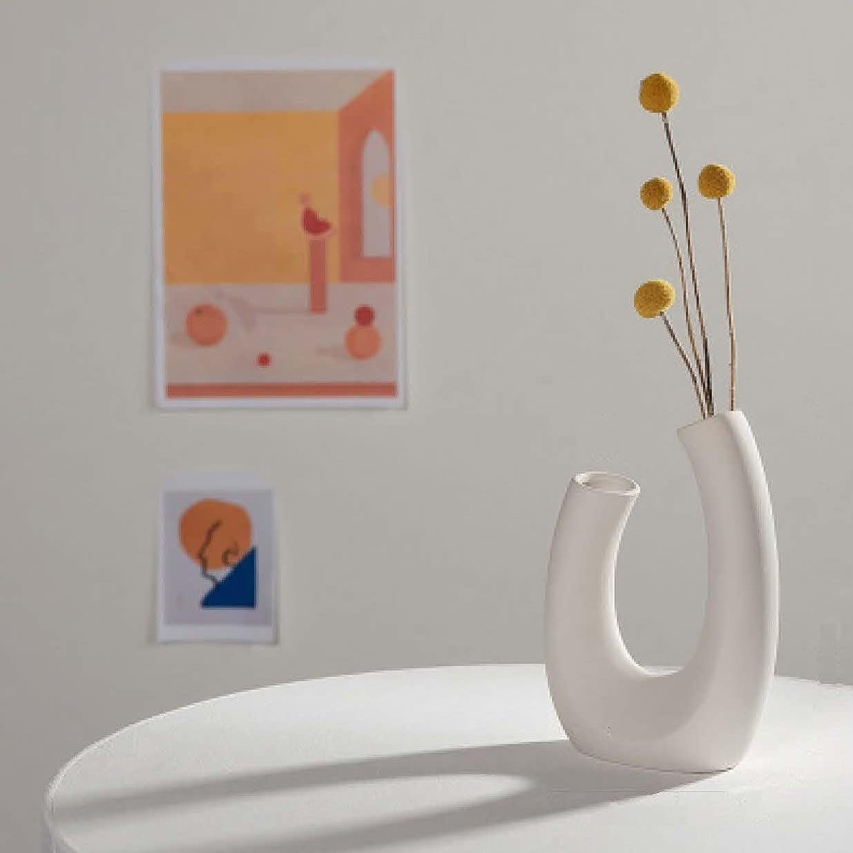 Contemporary Ceramic Vase - Modern Minimalistic Style - Decorative Vase for Home Decor (U White)